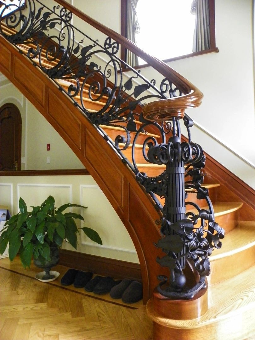 Ornate wrought iron staircase railing